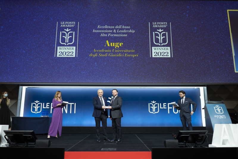 Le Fonti Awards  il più importante premio Italiano per il settore economico, finanziario e legale, riconosce  Auge - Accademia Universitaria degli Studi Giuridici Europei come Eccellenza dell’Anno.