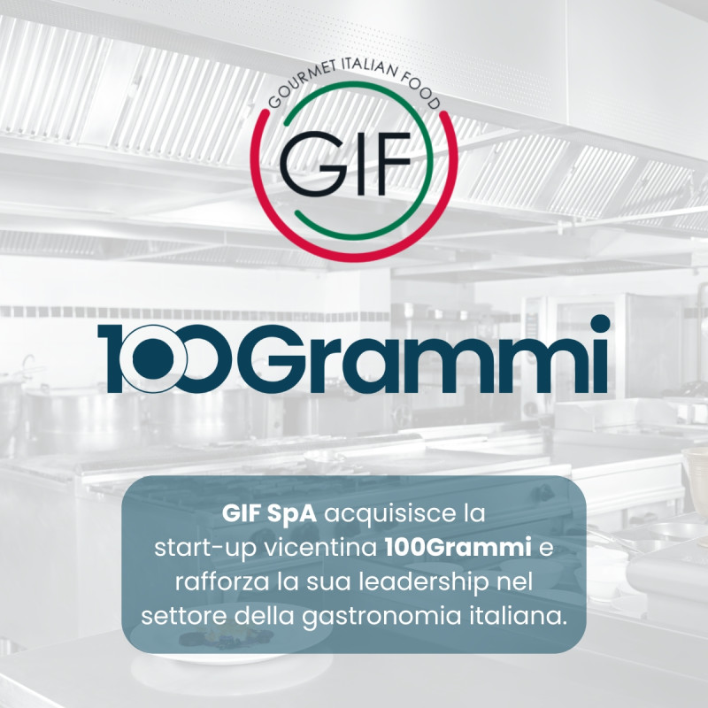 Il gruppo Gourmet Italian Food SPA ha acquisito la startup 100Grammi rafforzando ulteriormente la sua leadership nel settore della gastronomia italiana. Andrea Ometto, fondatore di 100Grammi, rimarrà in azienda per contribuire allo sviluppo e alla crescita di uno dei più famosi brand italiani di piatti pronti venduti on-line. Accanto a lui anche il fratello Marco Ometto, socio di 100Grammi, per la ricerca e lo sviluppo di nuovi prodotti.