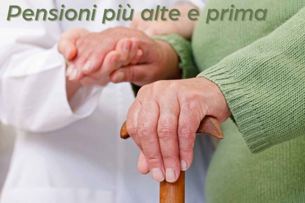 donna con bastone ed aiuto